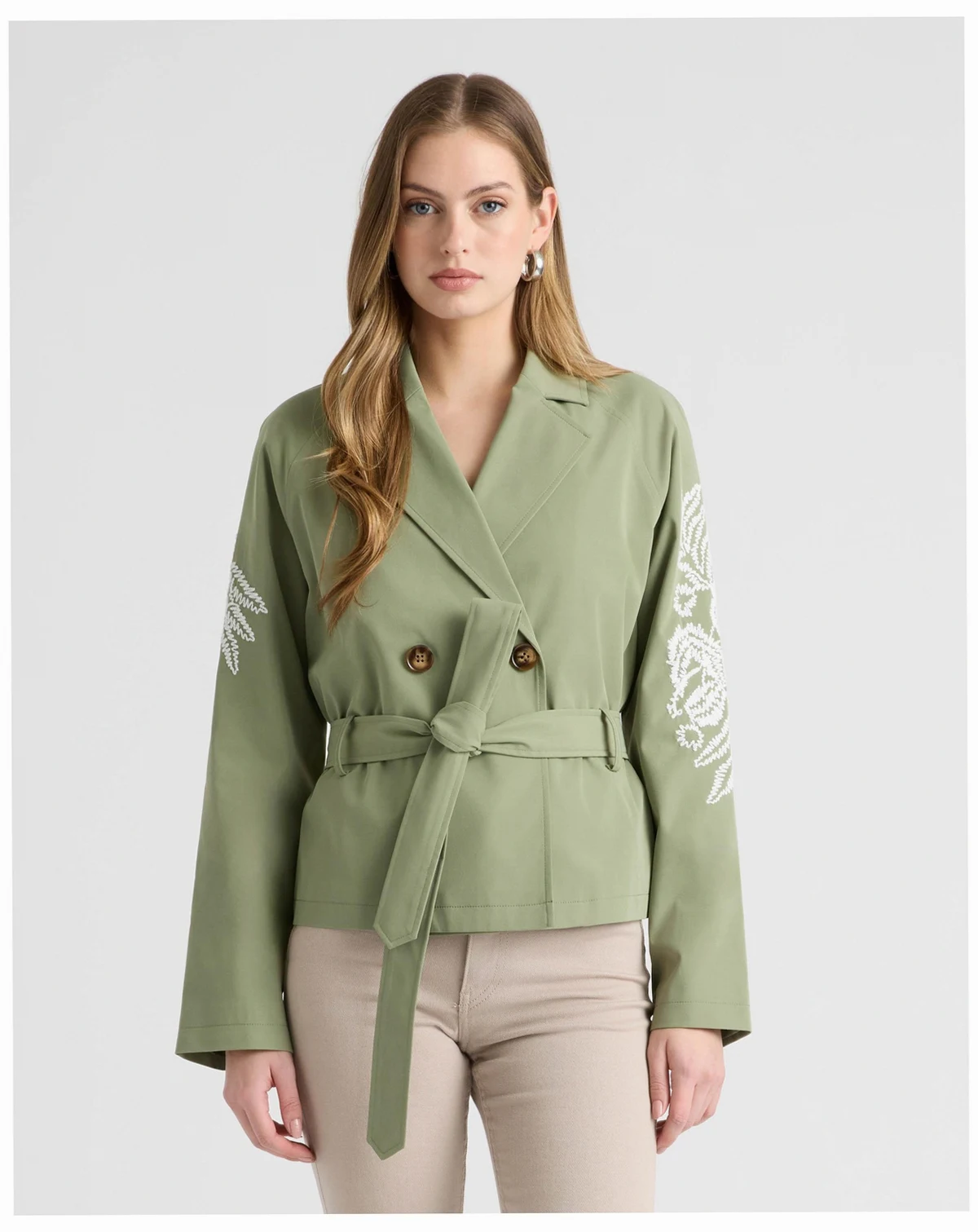 Women's Cropped Trench Coat with Embroideries