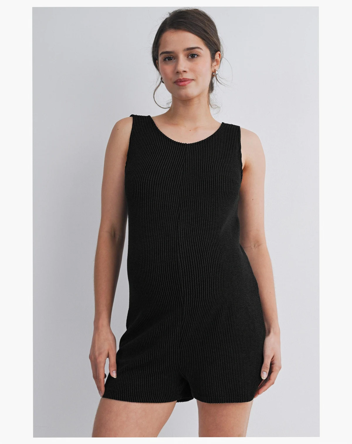 Maternity Ribbed Sleeveless Crewneck Romper