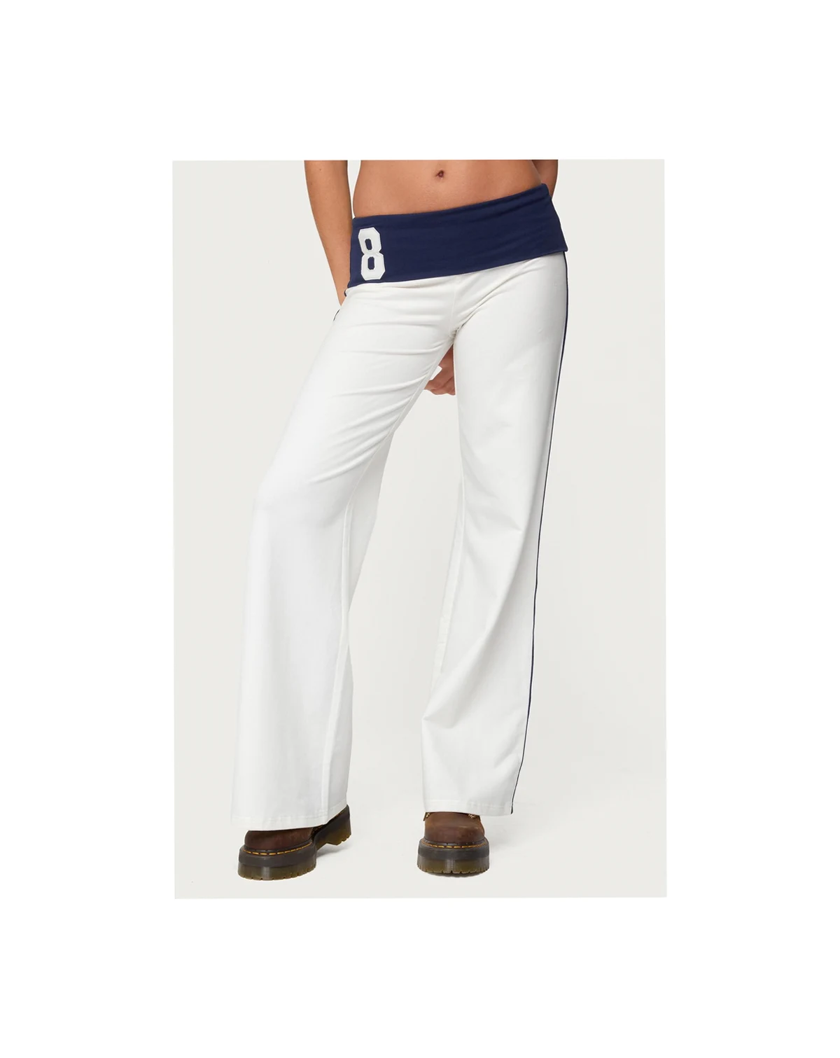 Women's 8 Contrast Fold Over Wide Leg Pants