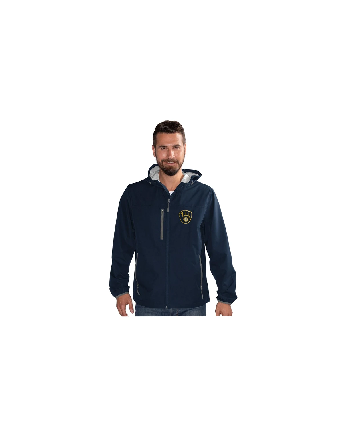 Men's Navy Milwaukee Brewers Double Play Hooded Lightweight Full-Zip Jacket