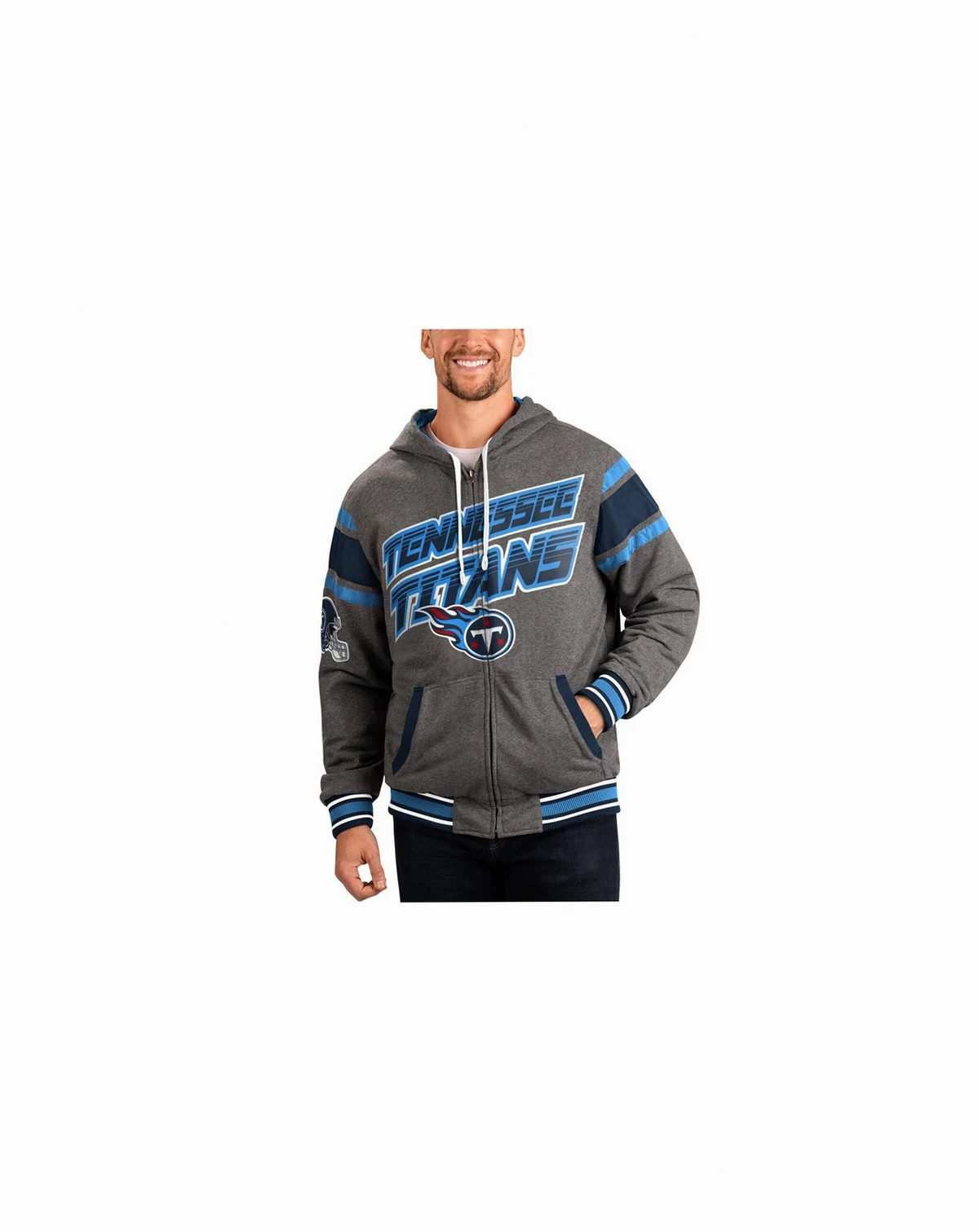 Men's Gray/Navy Tennessee Titans Extreme Full Back Reversible Hoodie Full-Zip Jacket