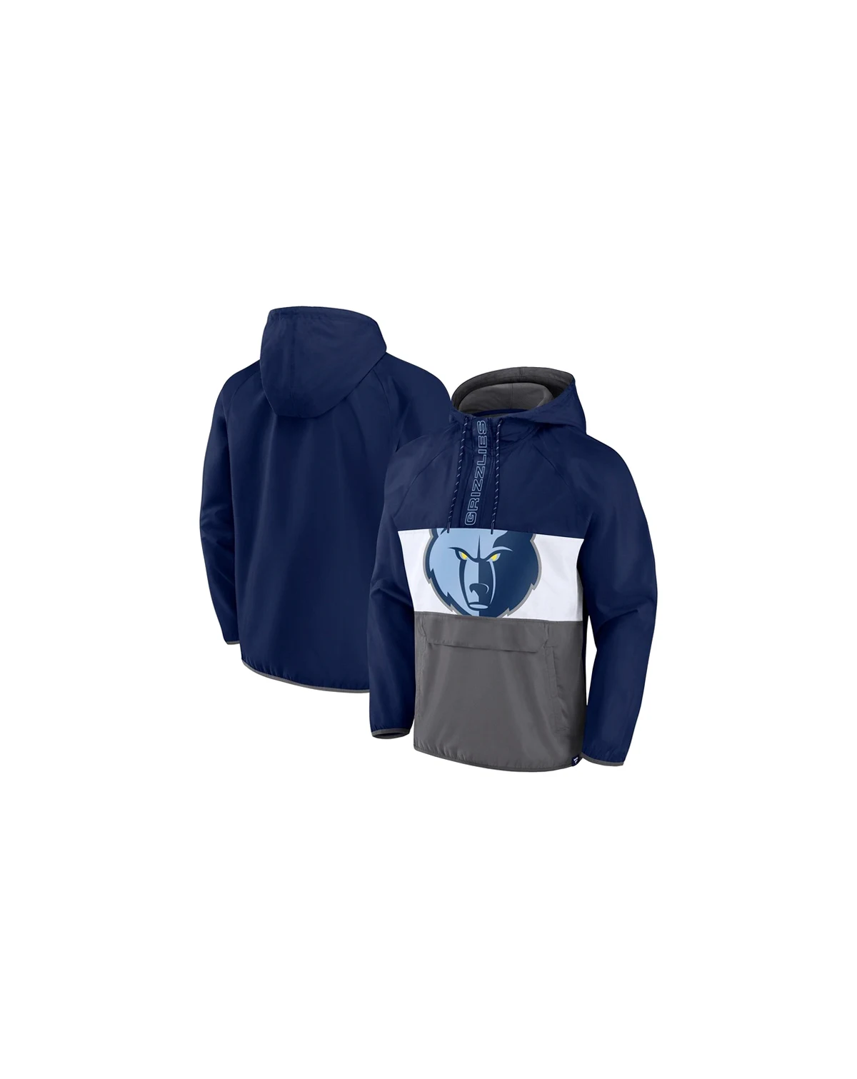 Men's Navy, Gray Memphis Grizzlies Anorak Flagrant Foul Color-Block Raglan Hoodie Half-Zip Jacket