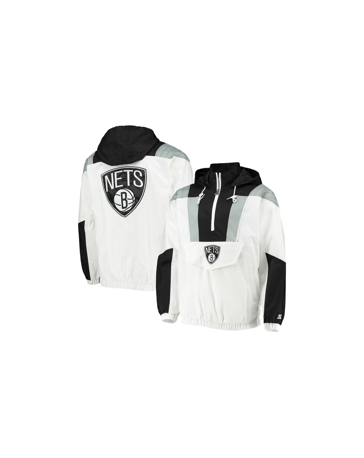 Men's White Brooklyn Nets Striker Crinkle Half-Zip Hoodie Jacket