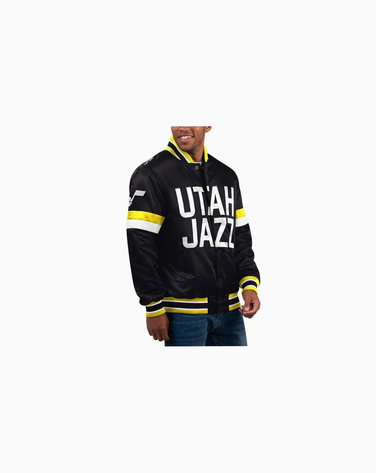 Men's Black Utah Jazz Home Game Satin Full-Snap Varsity Jacket