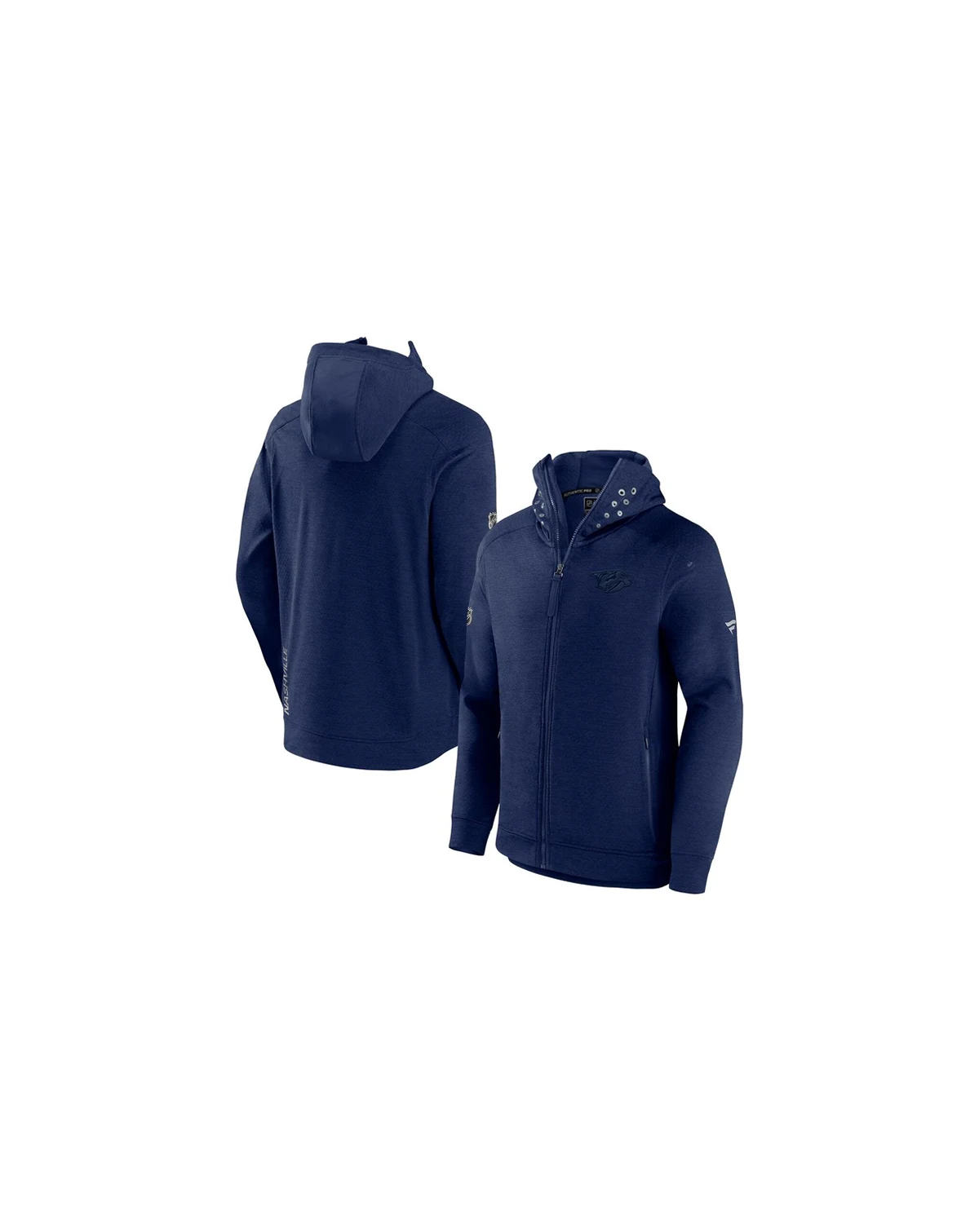 Men's Heather Navy Nashville Predators Authentic Pro Road Tech Full-Zip Hoodie Jacket