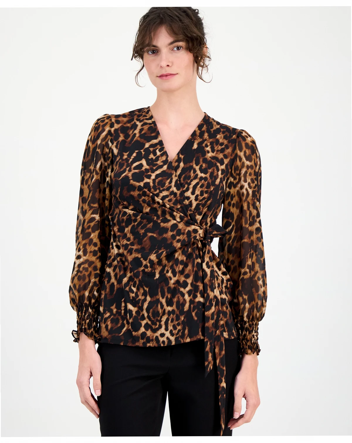 Women's Animal-Print Wrap Top