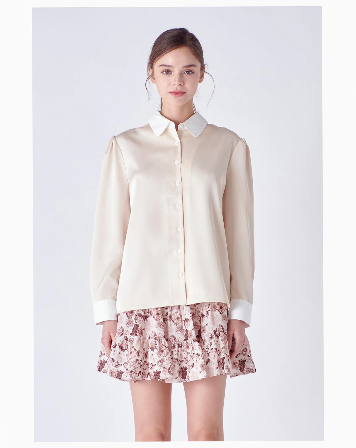 Women's Silky Shirt with Poplin Combo Collar