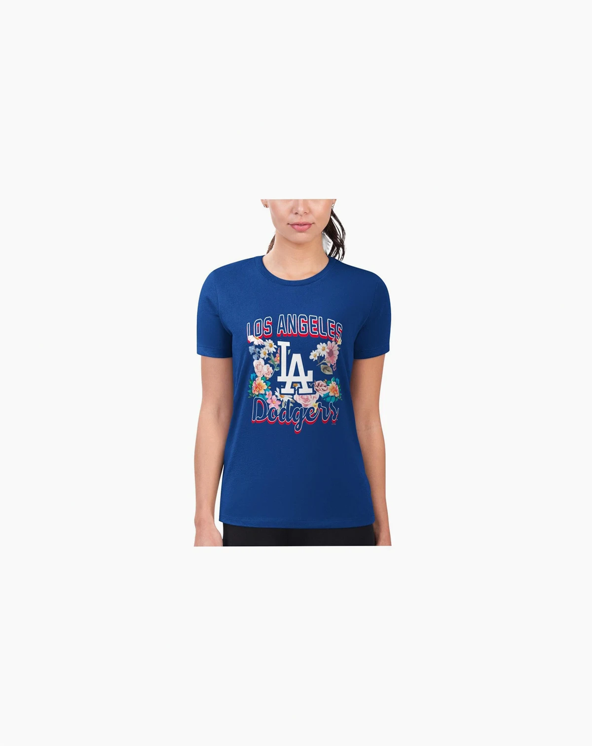 Women's Royal Los Angeles Dodgers Flowers Graphic Fitted T-Shirt