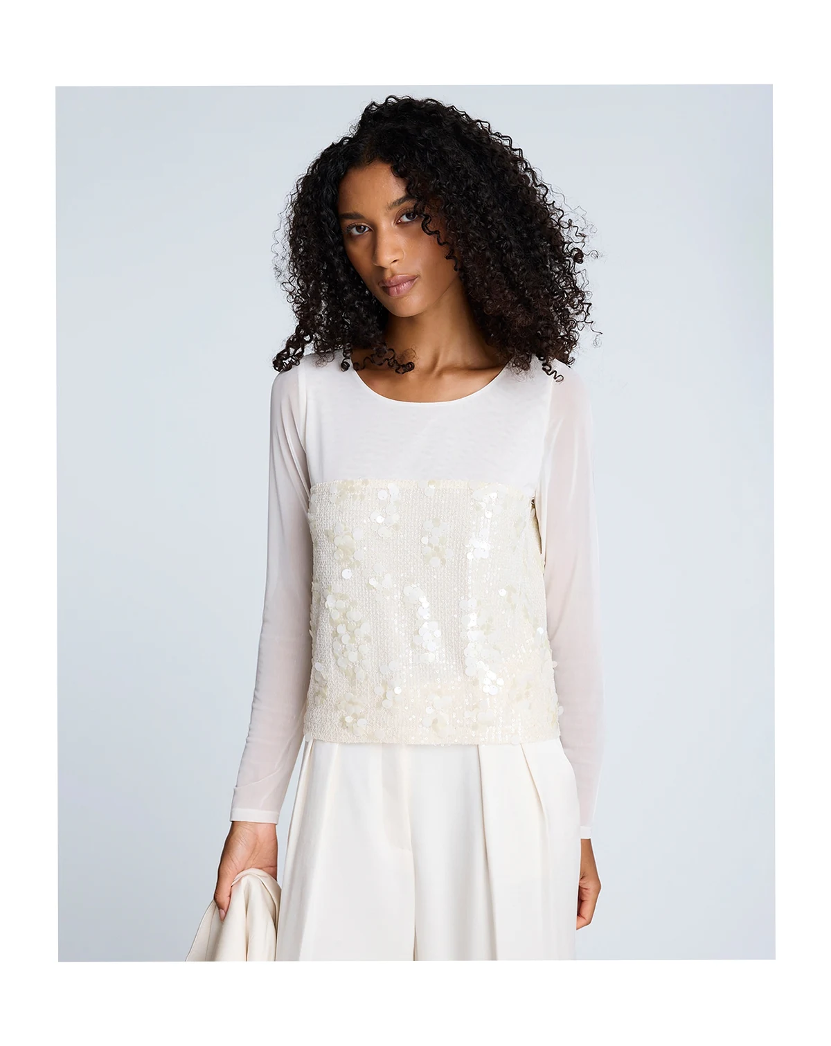 Women's Paillette Mesh Long-Sleeve Top