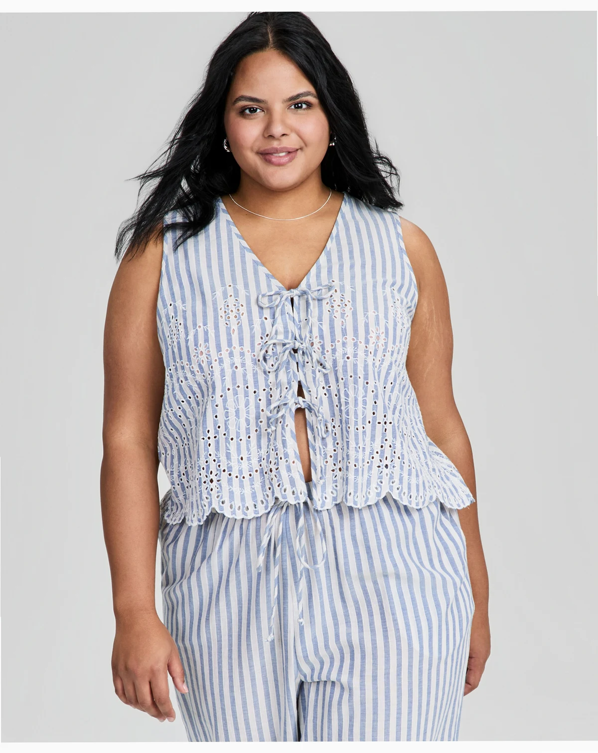 Trendy Plus Cotton Stripe Tie-Front Top, Macy's Exclusive