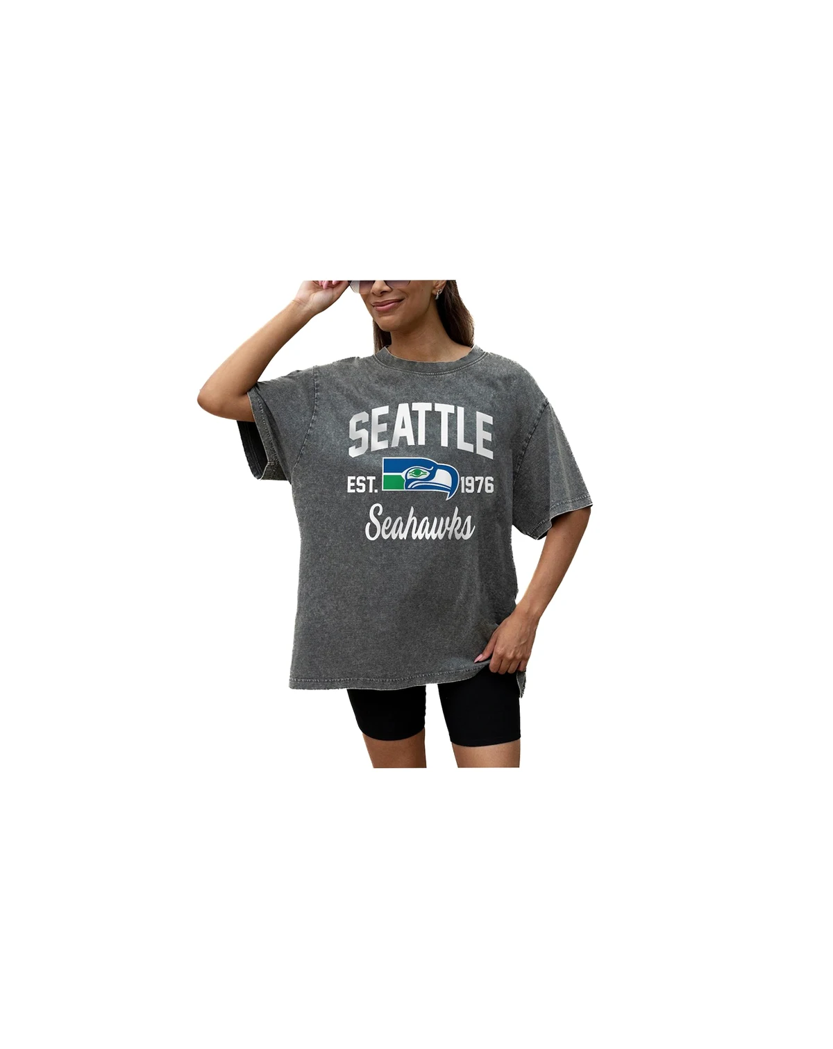 Women's Grey Seattle Seahawks Throwback Oversized Snow Wash T-Shirt