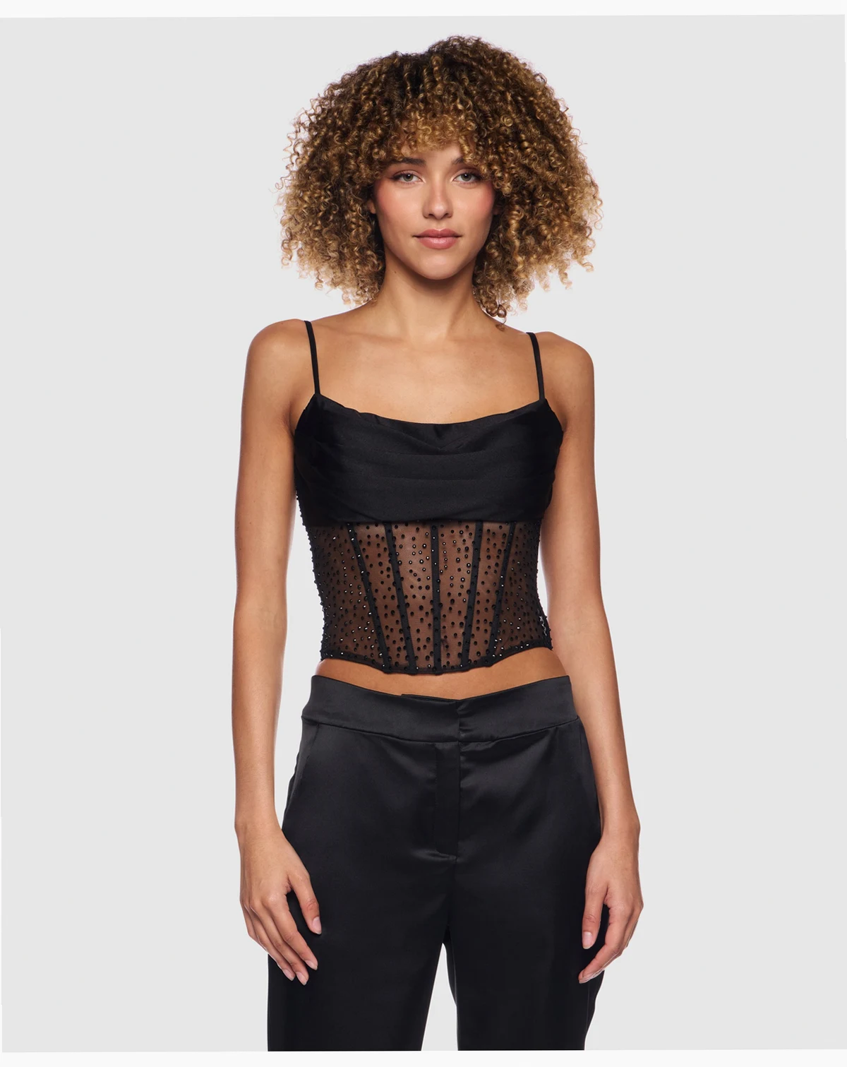 Junior's Cowl Neck Corset Top