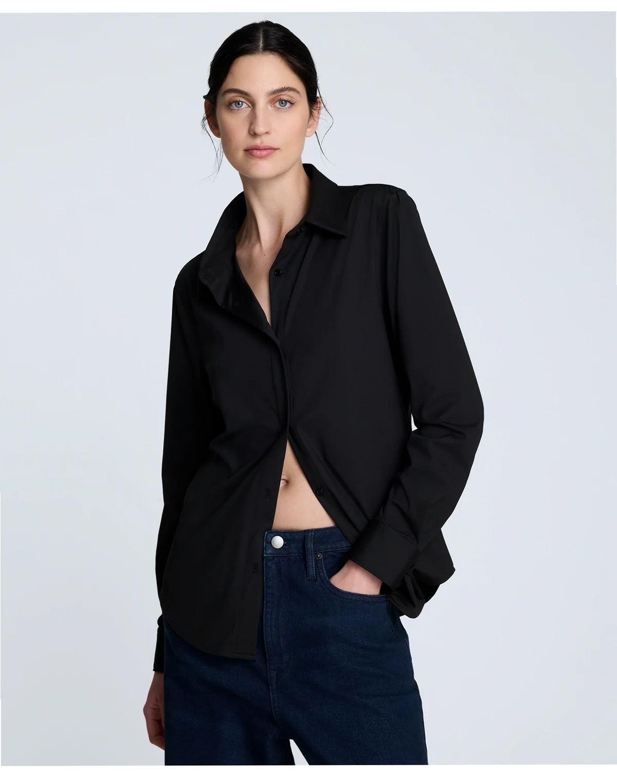 Women's Silky Jersey Button-Front Shirt