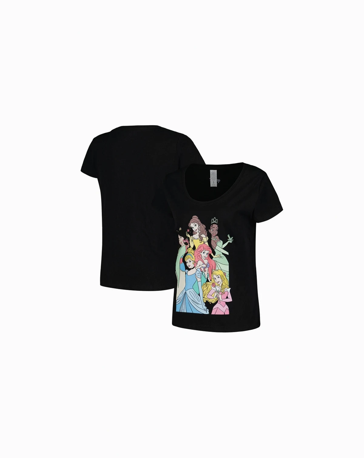 Women's Black Disney Princess Graphic Scoop Neck T-shirt