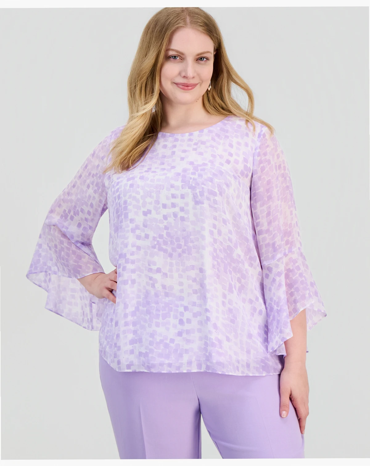 Plus Size Printed Ruffled-Sleeve Blouse