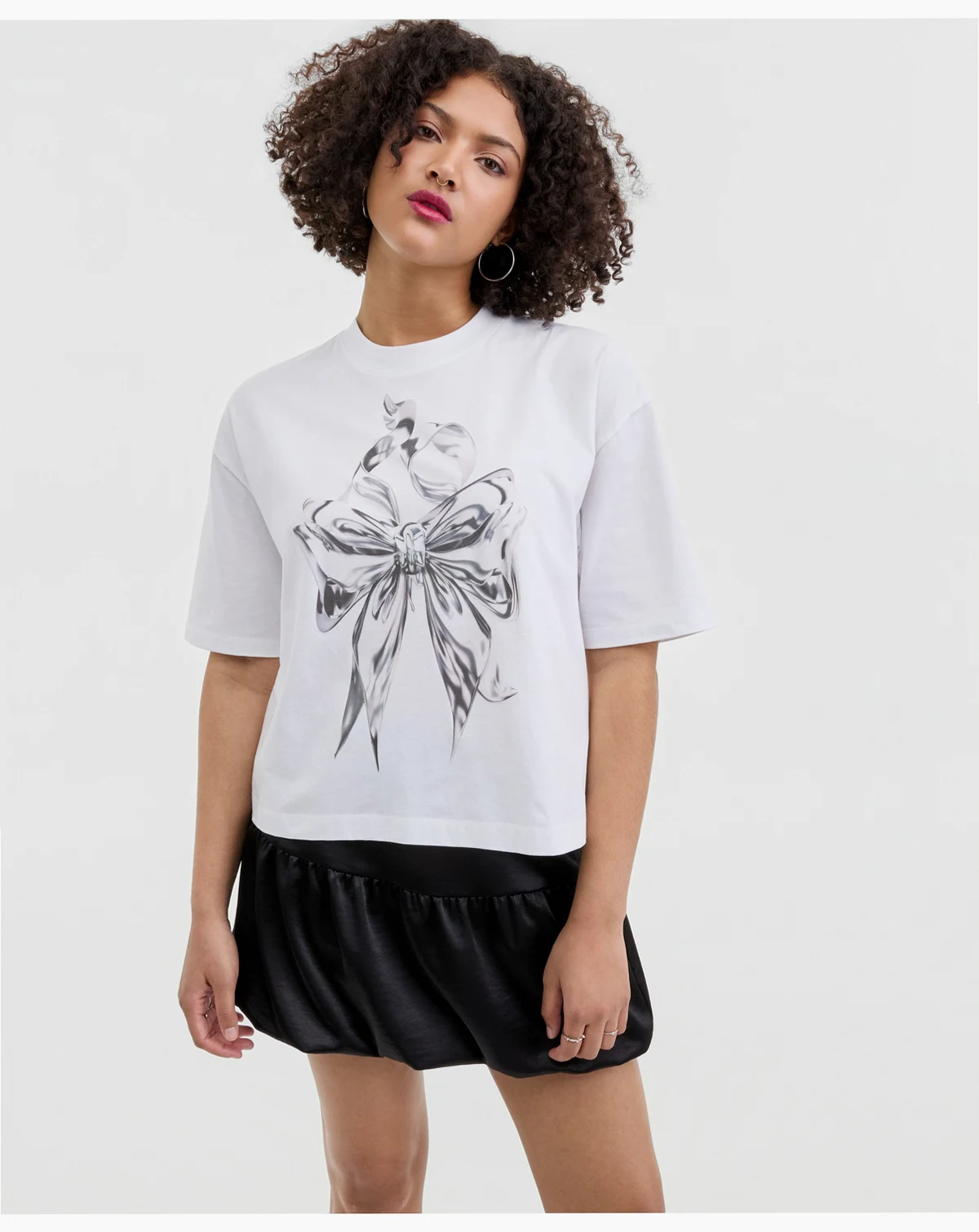 Women's Short-Sleeve Chrome Bow Crewneck T-Shirt