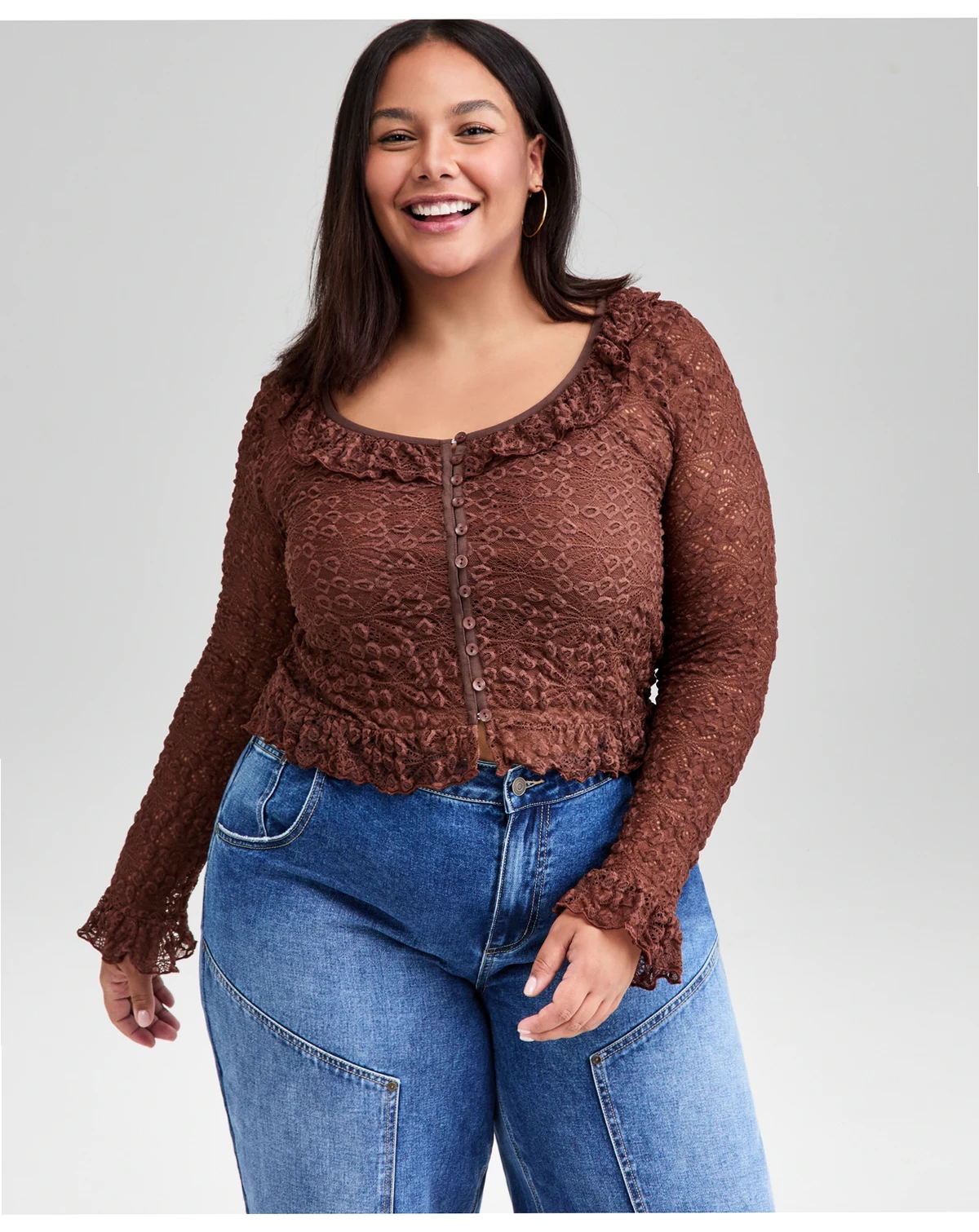 Women's Ruffle-Trim Stretch-Lace Crop Top, Macy's Exclusive