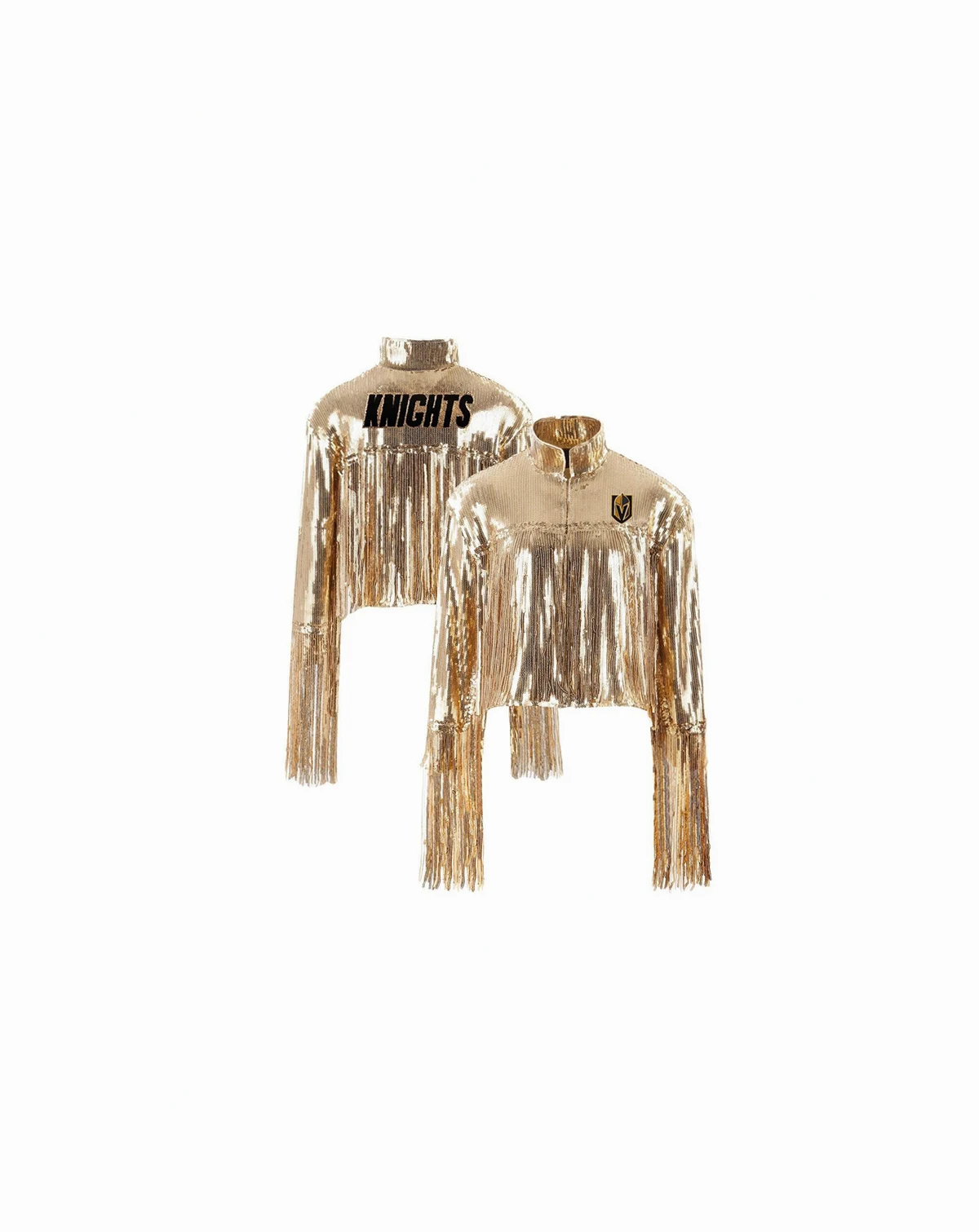 Women's Gold Vegas Golden Knights Cropped Sequin Fringe Jacket