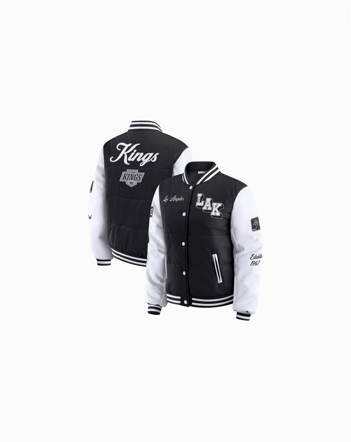 Women's Black/White Los Angeles Kings Varsity Full-Snap Puffer Jacket