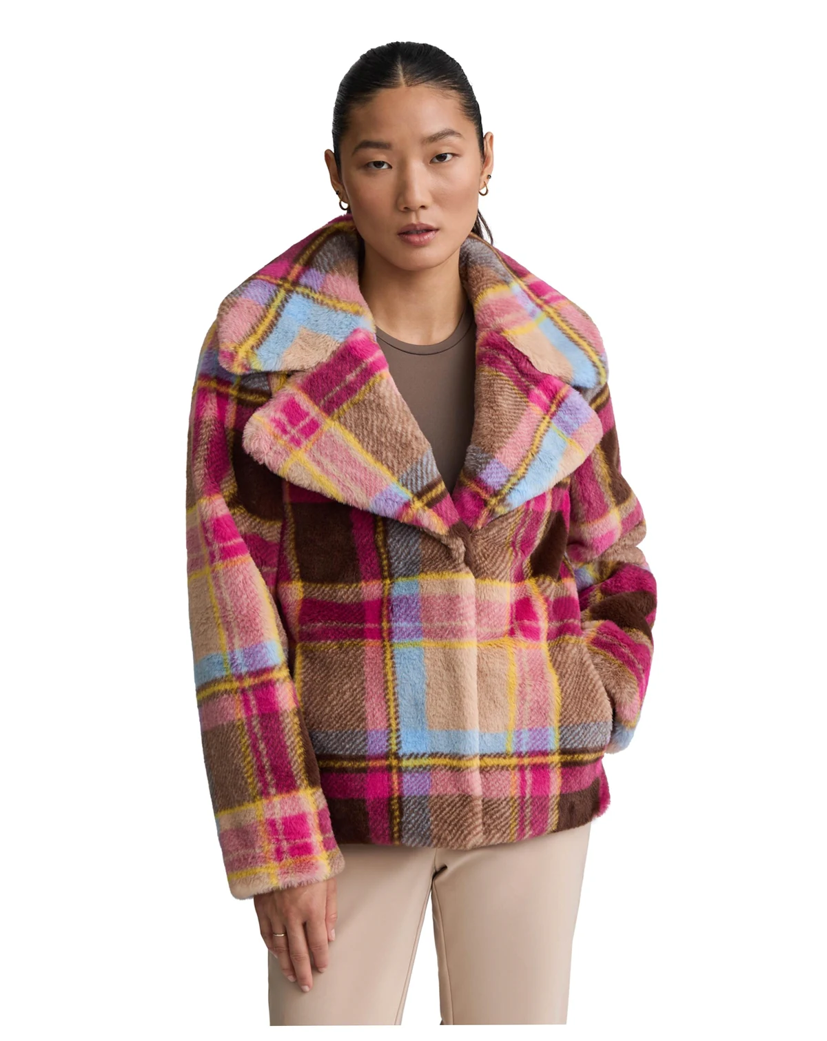 Women's Faux Fur Plaid Jacket