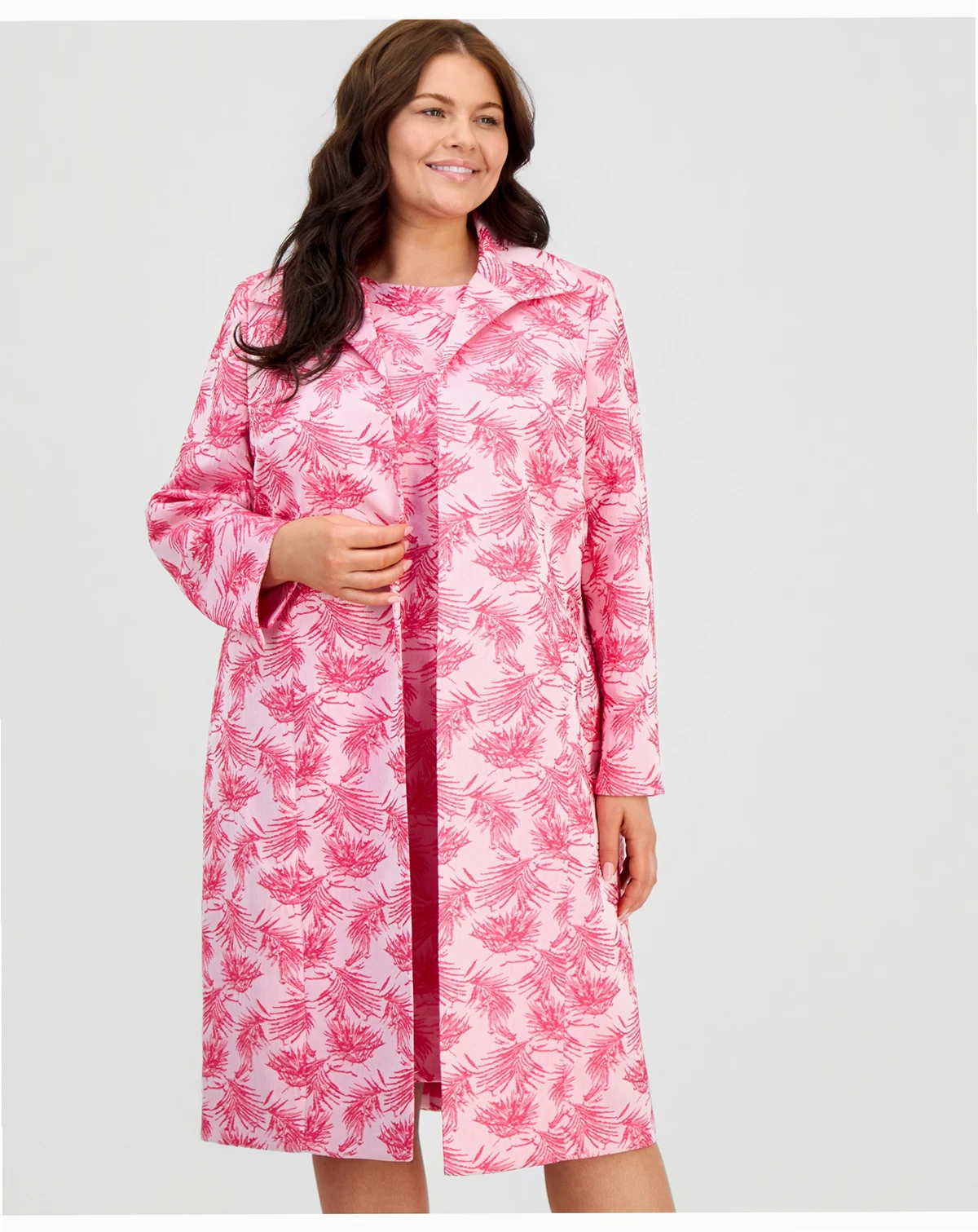 Plus Size Jacquard Collared Open-Front Topper
