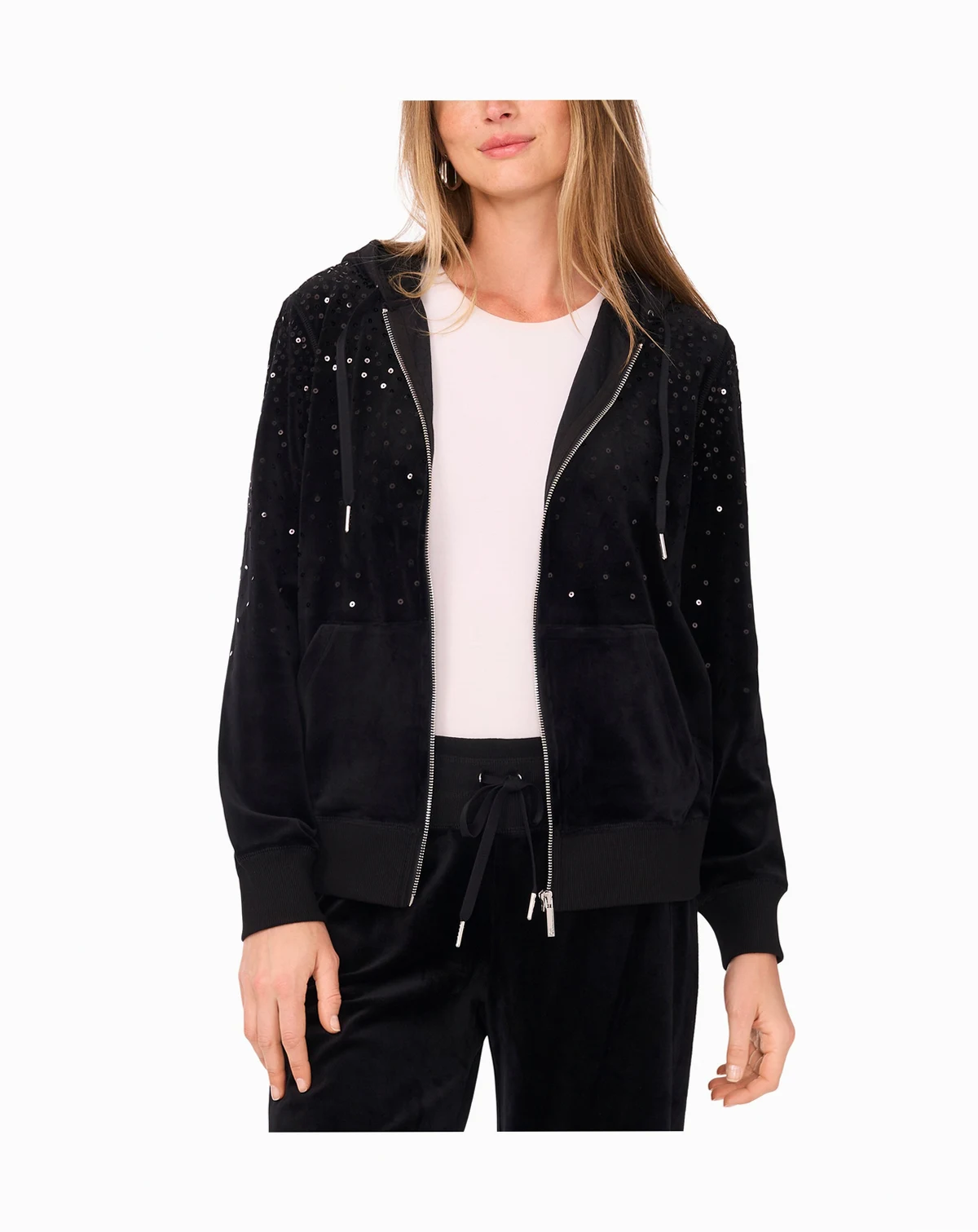 Women's Velour Sequin Zip-Front Hoodie Jacket