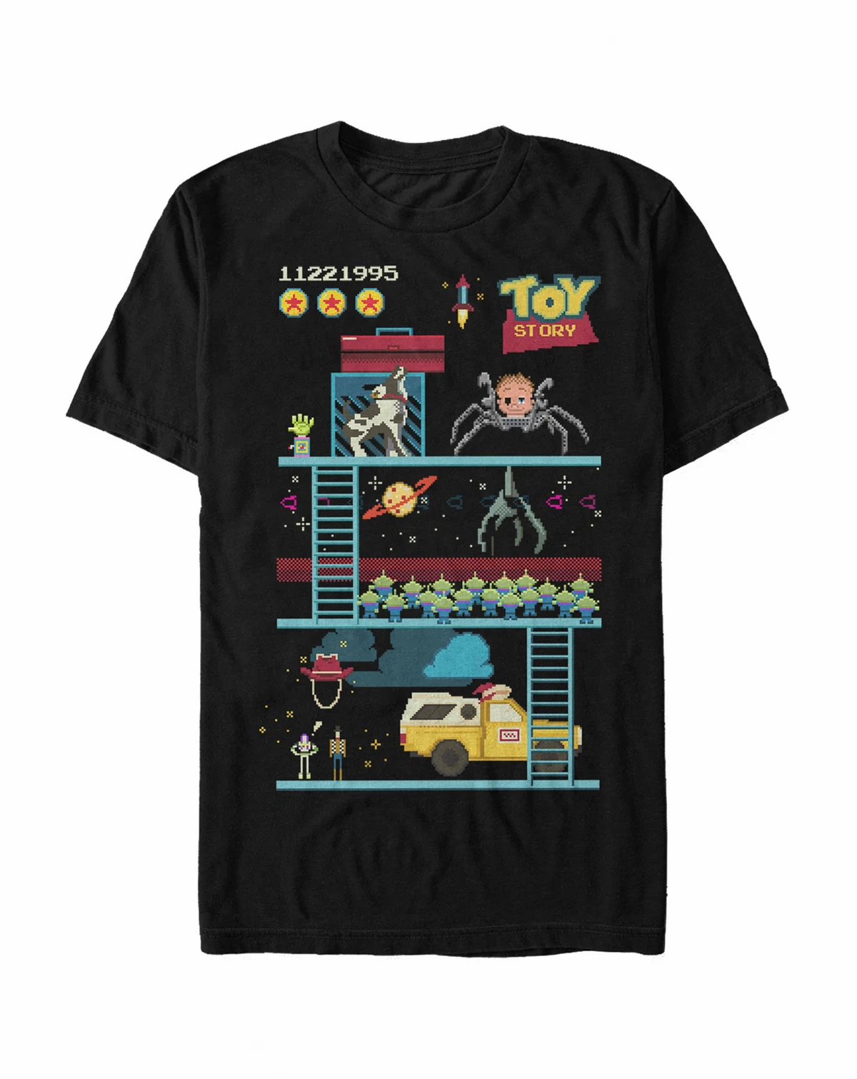 Disney Pixar Men's Toy Story 8-Bit Video Game Scene Short Sleeve T-Shirt