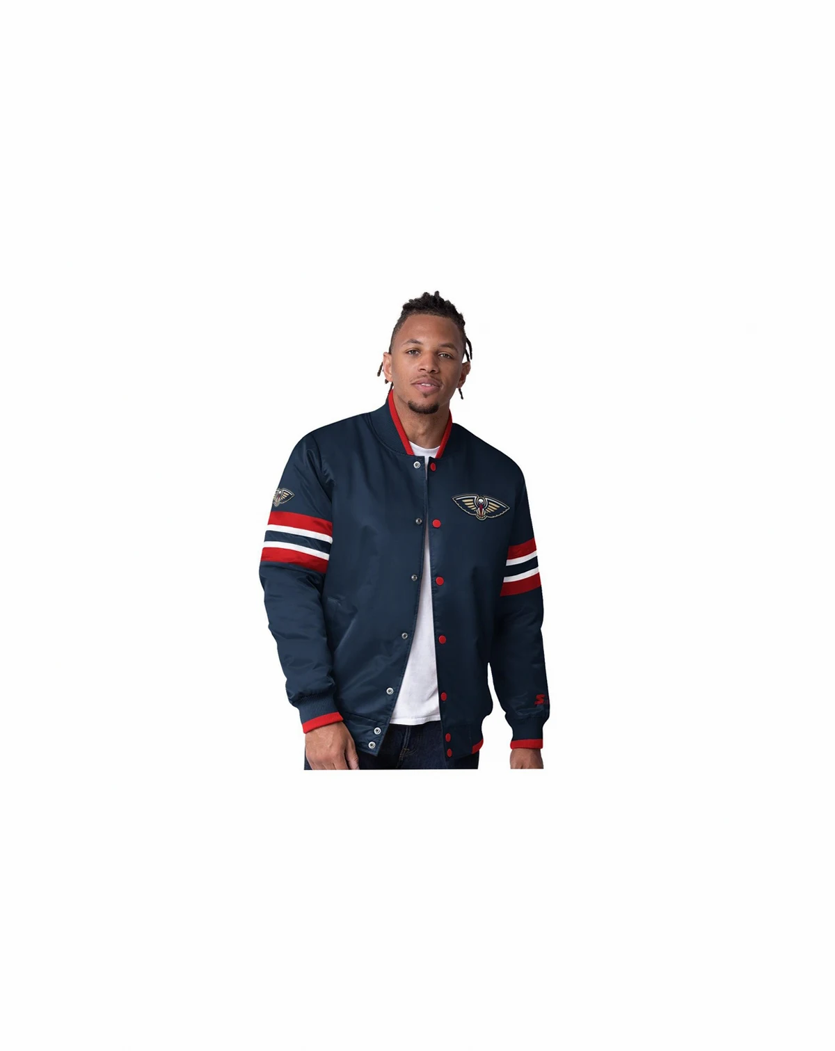 Men's Navy New Orleans Pelicans Scout Varsity Satin Full-Snap Jacket