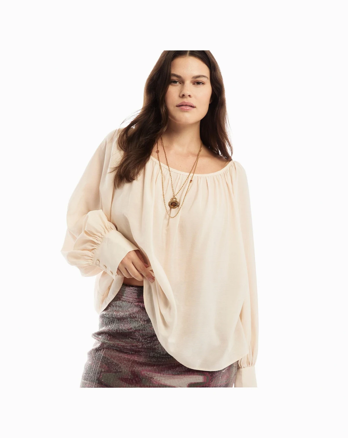 Women's Boat Neck Balloon-Sleeve Blouse