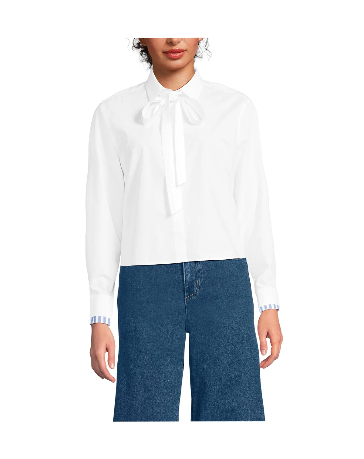 Women's Carefree Cotton Shirt with Removable Bow