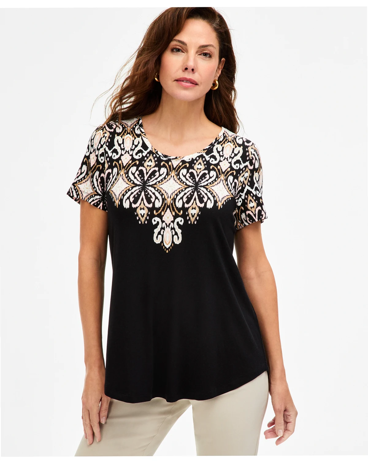 Petite Willow Mantel-Sleeve Round Neck Top, Macy's Exclusive