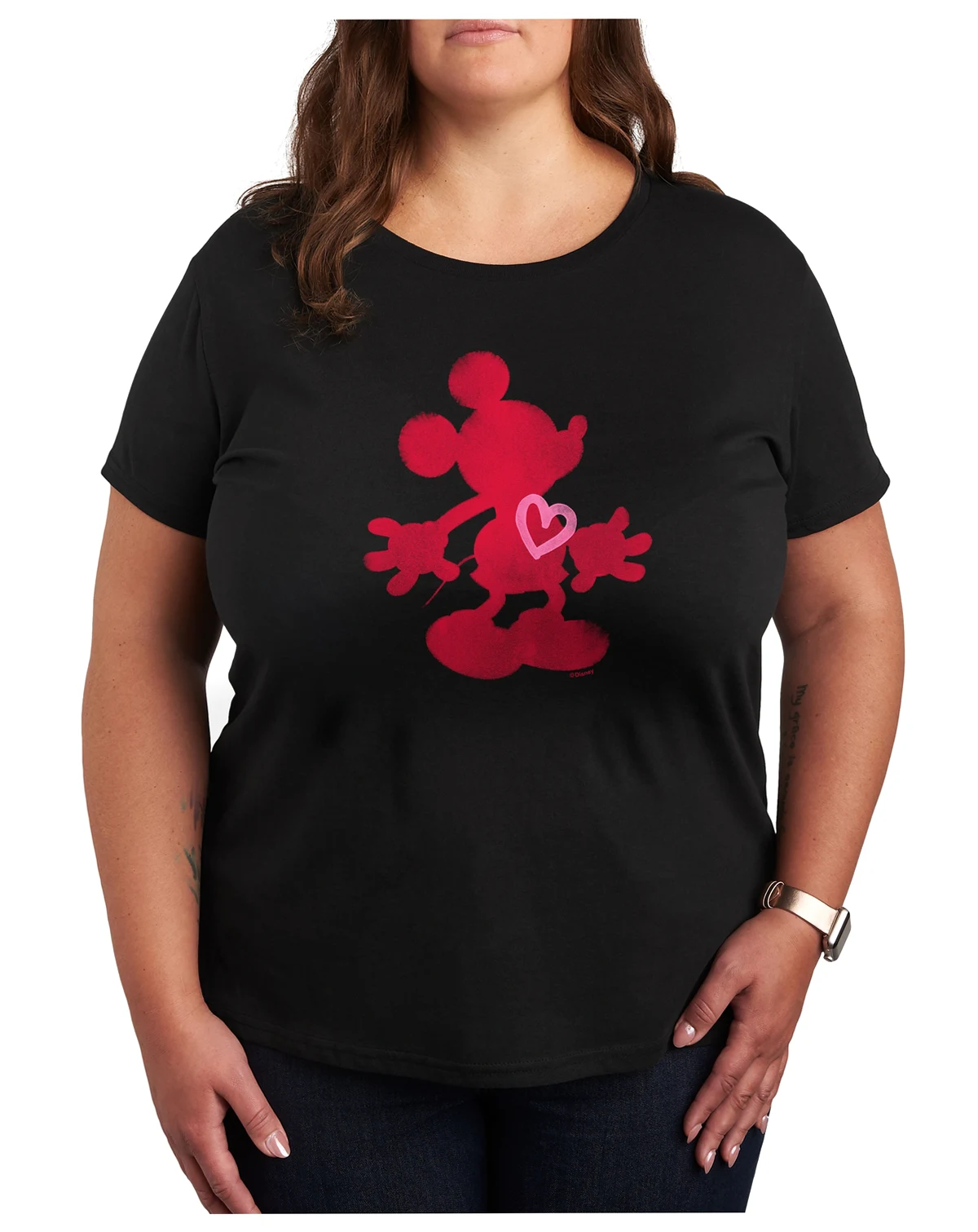 Plus Size Trendy Disney Mickey Heart Graphic Crew Neck T-Shirt