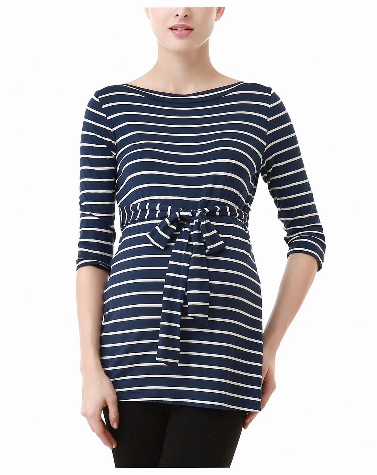 Maternity Striped Boat Neck Top