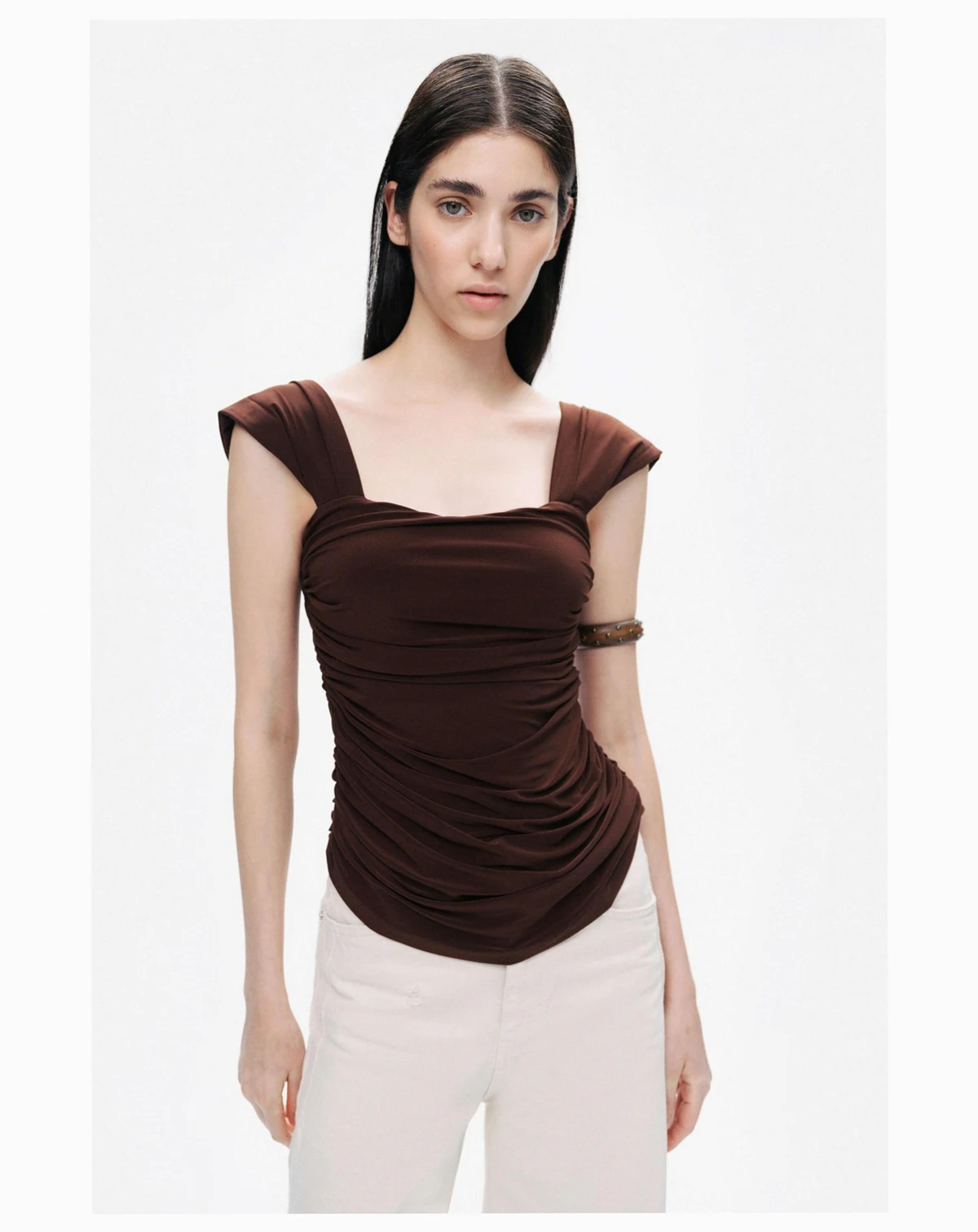 Women's Thick Strap Draped Detail Blouse