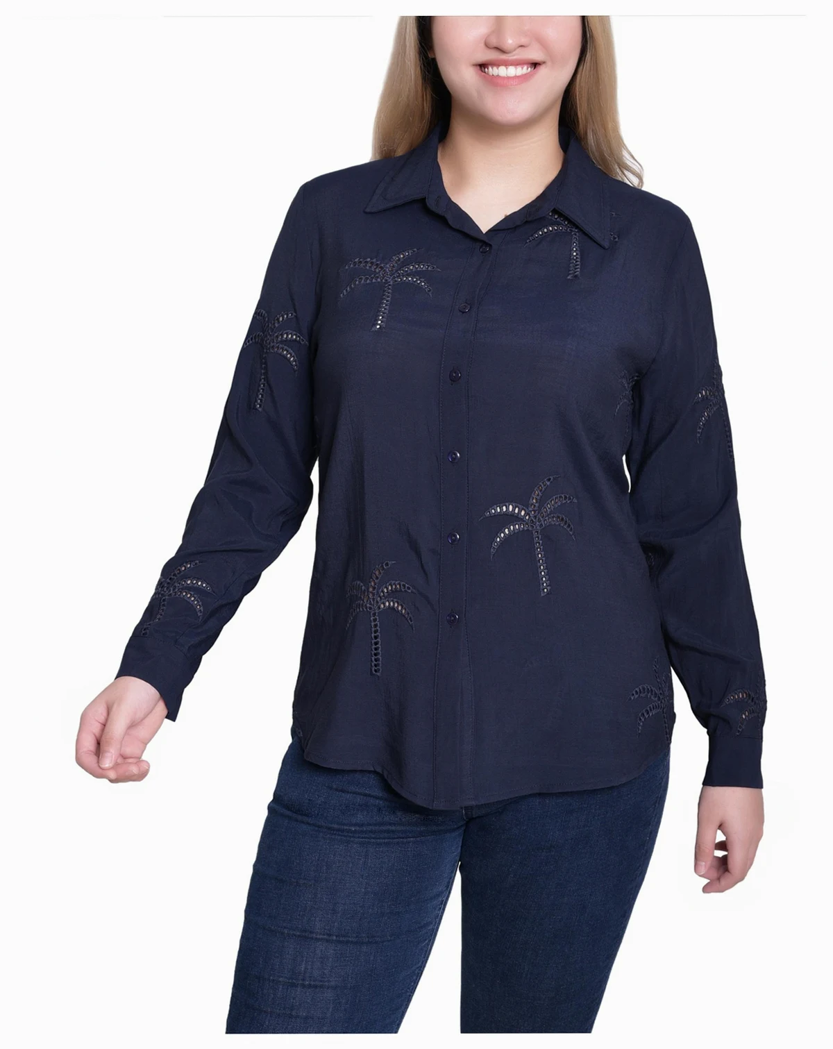 Petite Long Sleeve Palm Tree Top