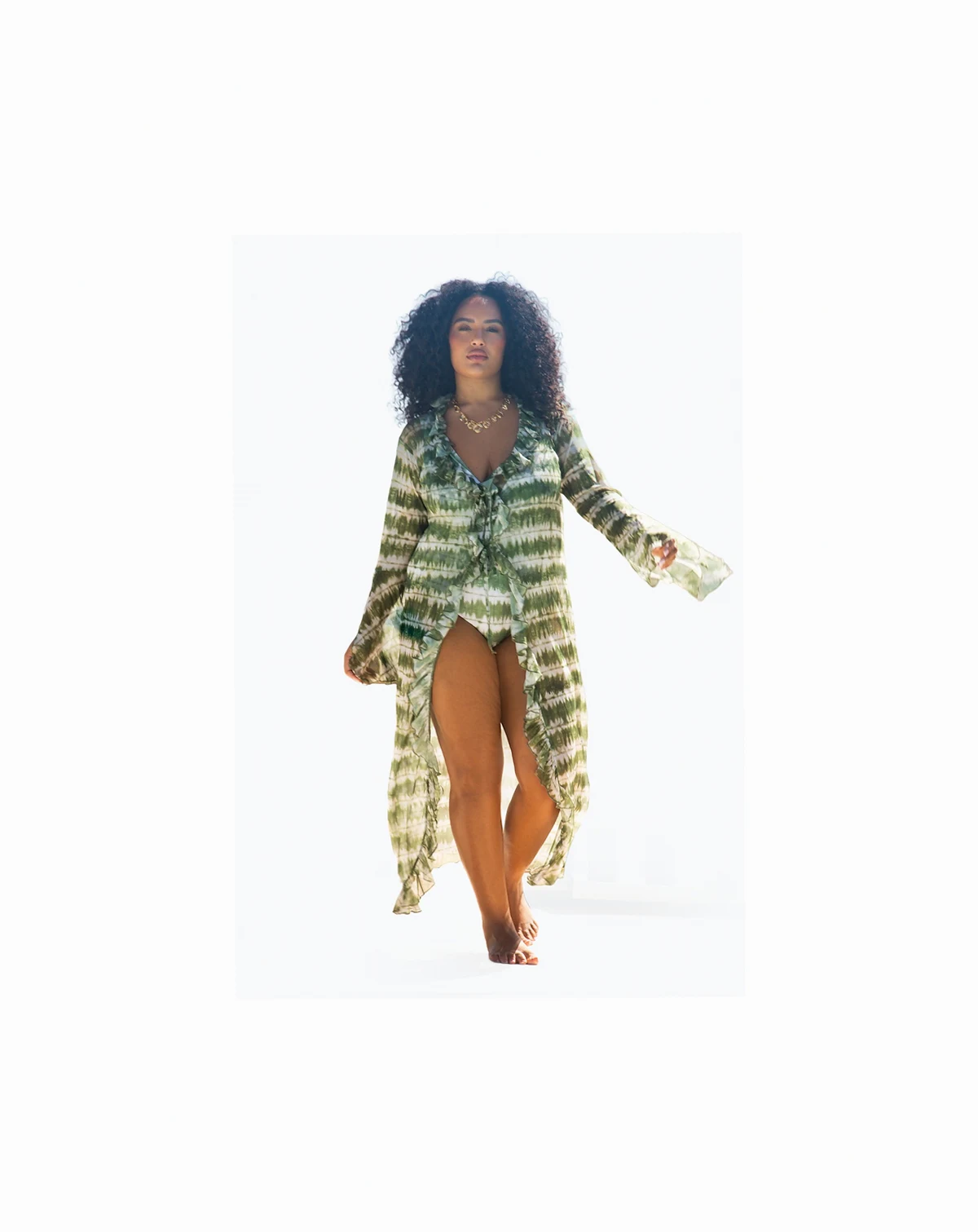 Women's Curve Tie Dye Ruffle Resort Kaftan