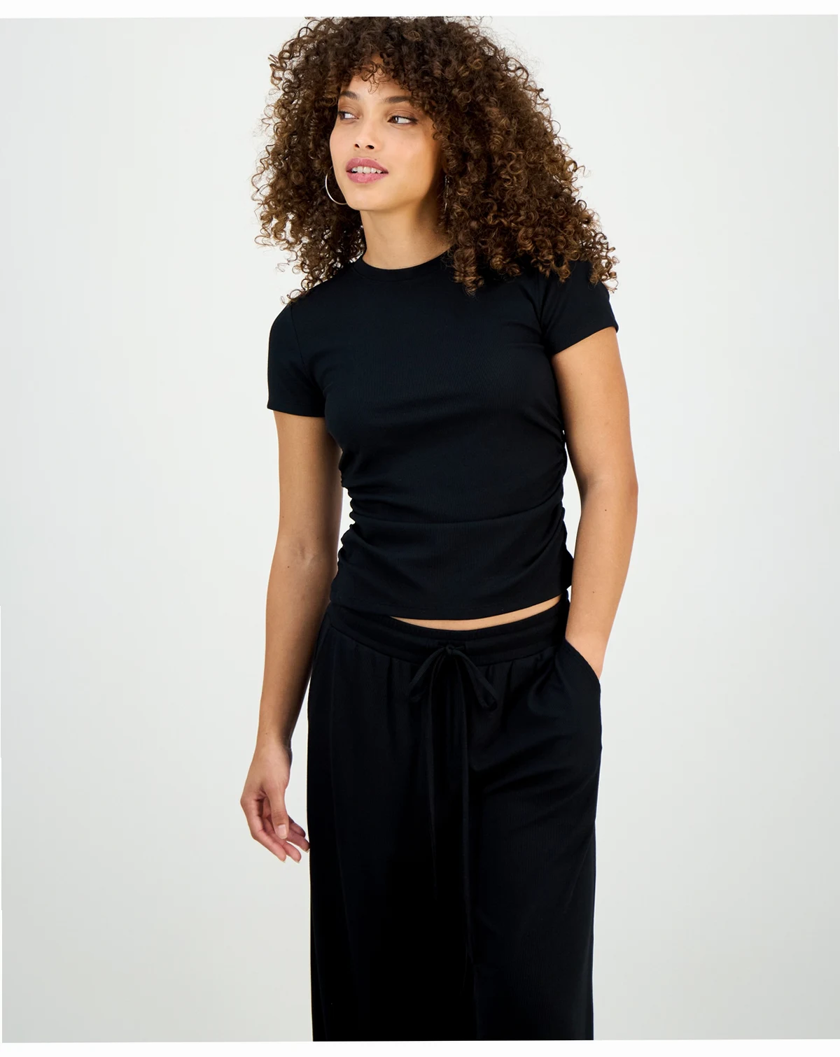 Petite Side-Ruched Ribbed Knit T-Shirt, Macy's Exclusive