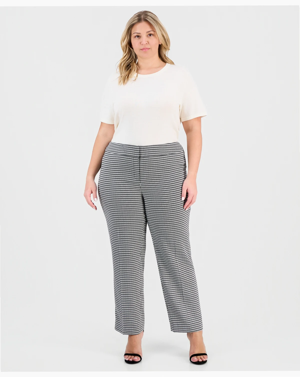 Plus Size Houndstooth-Print High-Rise Slim-Fit Pants