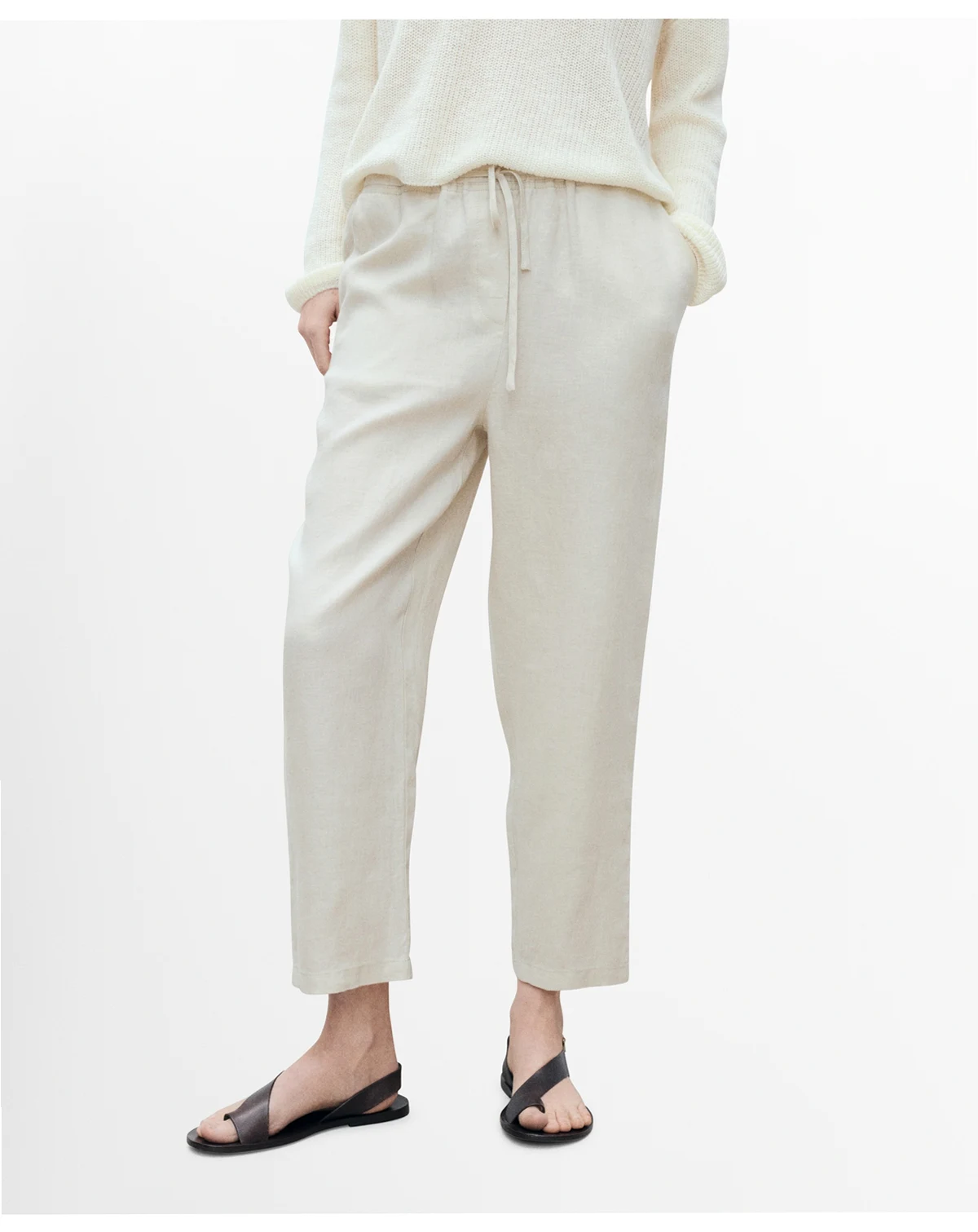 Women's Straight Cropped Linen Trousers Pants