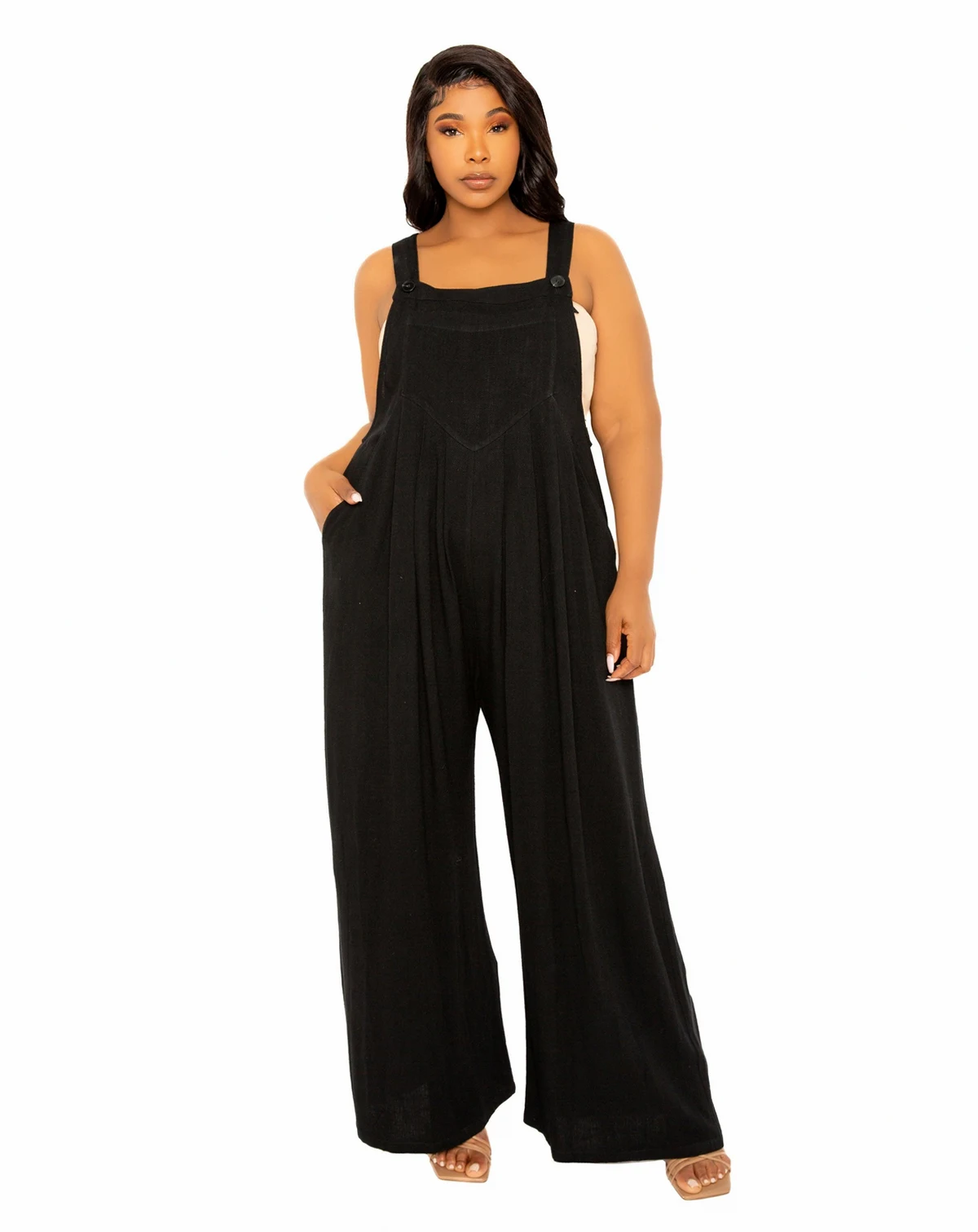 women's Plus Size Wide Leg Linen Jumpsuit