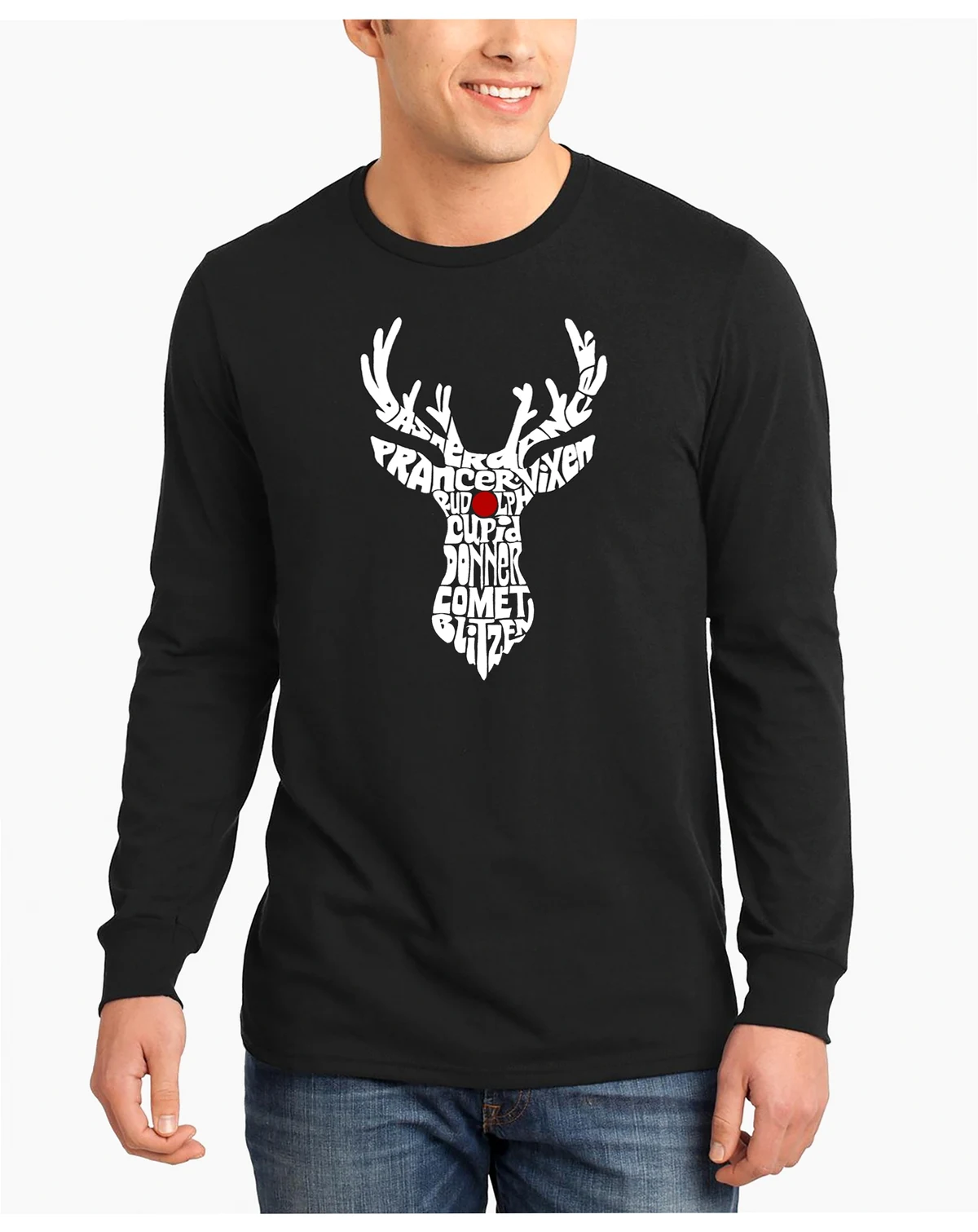 Men's Santa's Reindeer Word Art Long Sleeve T-shirt