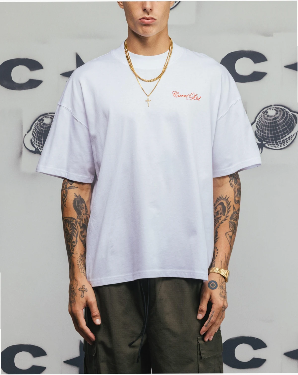 Men's Side Script Oversized T-Shirt, Black - Small