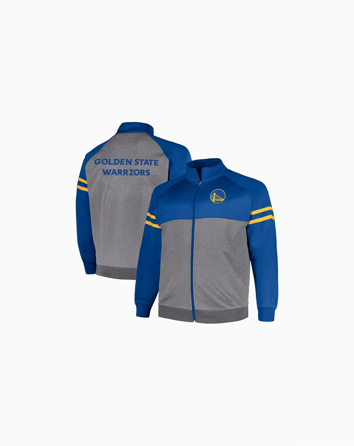 Men's Royal, Heather Gray Golden State Warriors Big and Tall Pieced Stripe Raglan Full-Zip Track Jacket