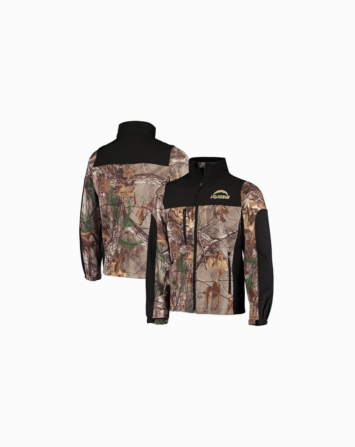 Men's Realtree Camo, Black Los Angeles Chargers Circle Hunter Softshell Full-Zip Jacket