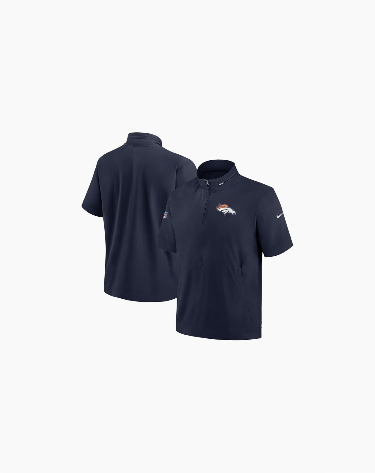 Men's Navy Denver Broncos Sideline Coach Short Sleeve Hoodie Quarter-Zip Jacket