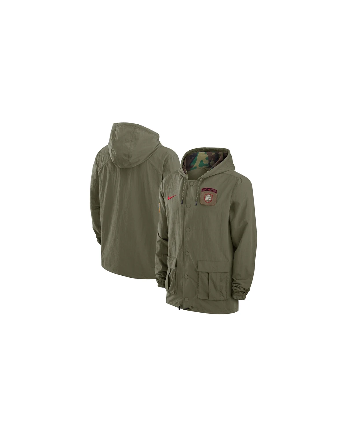 Men's Olive Ohio State Buckeyes 2024 Military Appreciation Full-Snap Hoodie Military Jacket