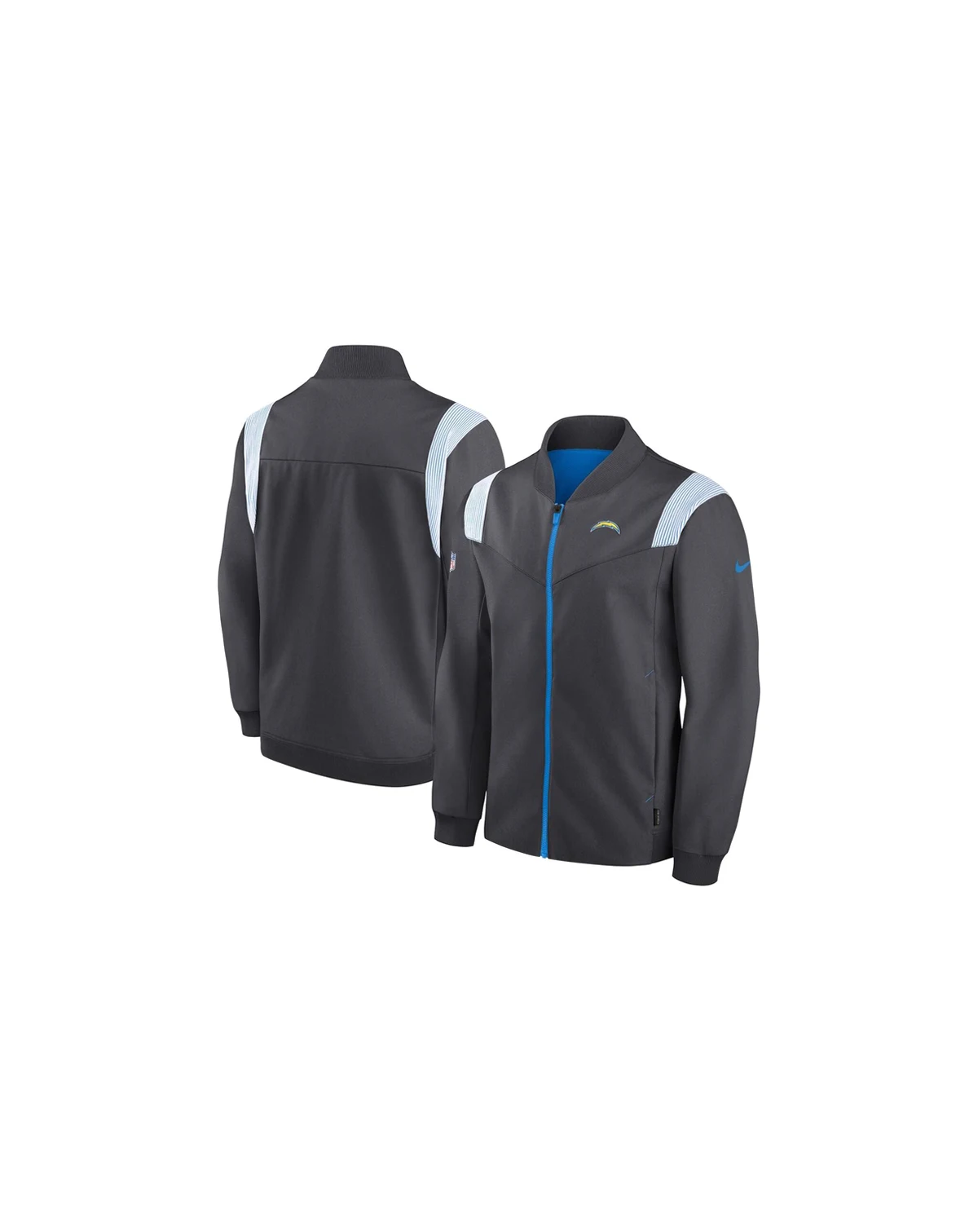 Men's Anthracite Los Angeles Chargers Sideline Coaches Bomber Full-Zip Jacket