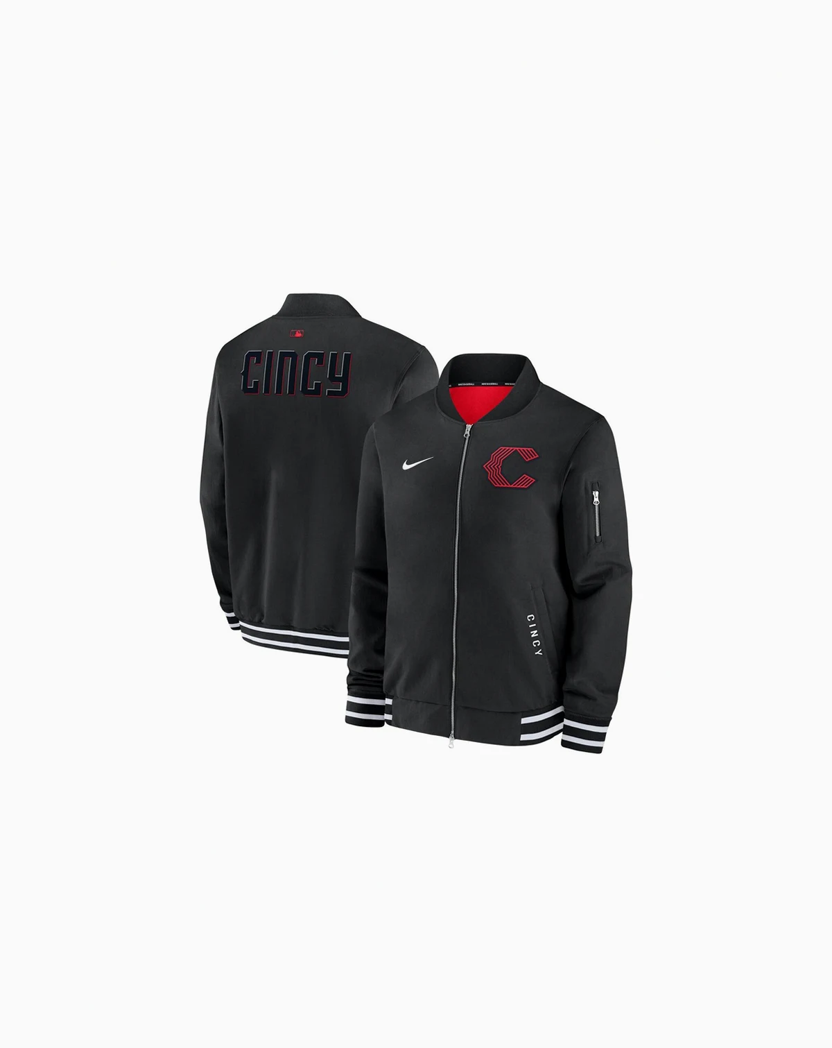 Men's Black Cincinnati Reds Authentic Collection City Connect Full-Zip Bomber Jacket