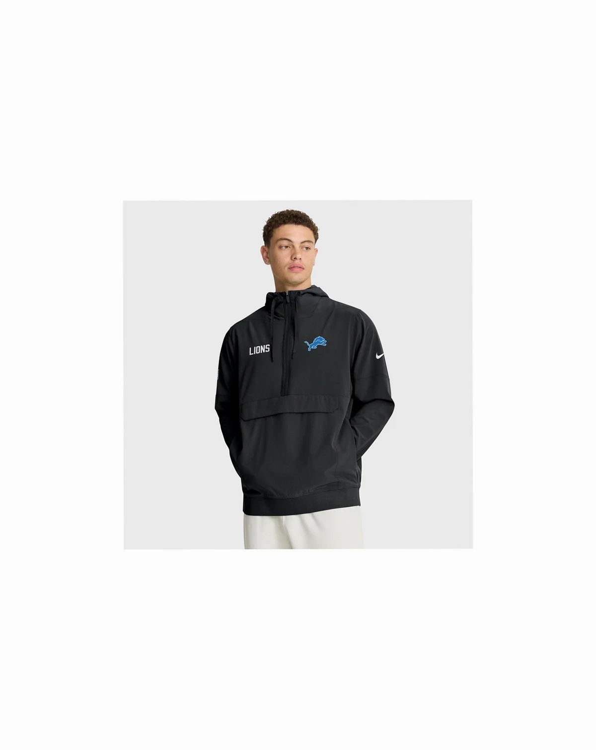 Men's Black Detroit Lions Sideline Alt Pack Anorak Half-Zip Hoodie Jacket