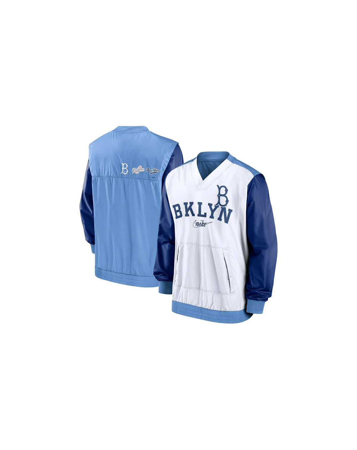 Men's White, Light Blue Los Angeles Dodgers Rewind Warmup V-Neck Pullover Jacket